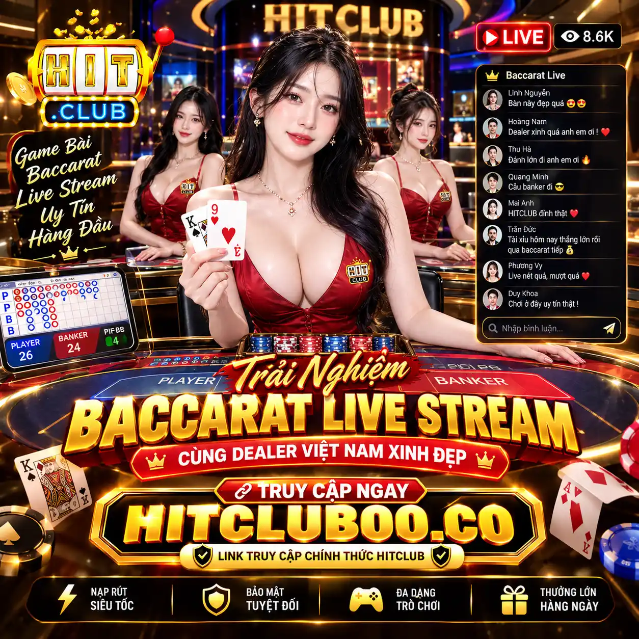 trải nghiệm chơi baccarat livestream tại Hitclub